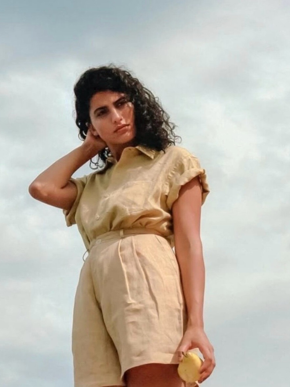 Ozma Marlowe linen shirt in Hay, size small, oversized fit